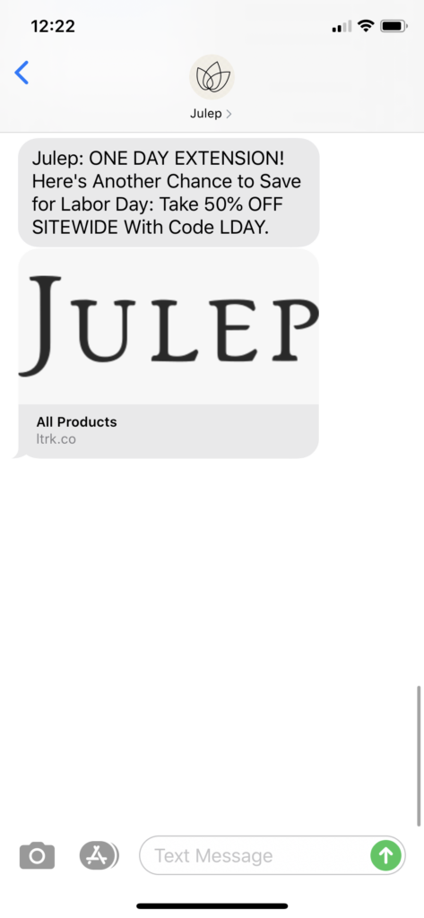 Julep Text Message Marketing Example - 09.08.2020