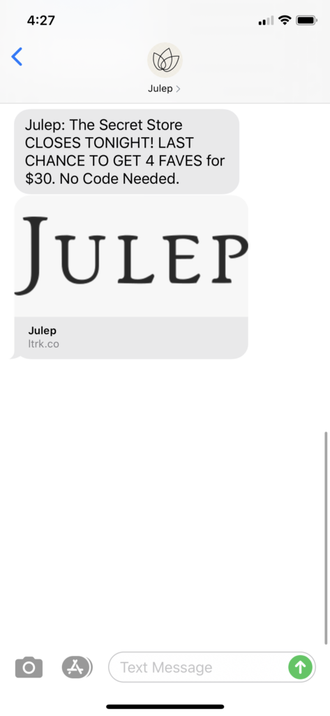 Julep Text Message Marketing Example - 09.10.2020
