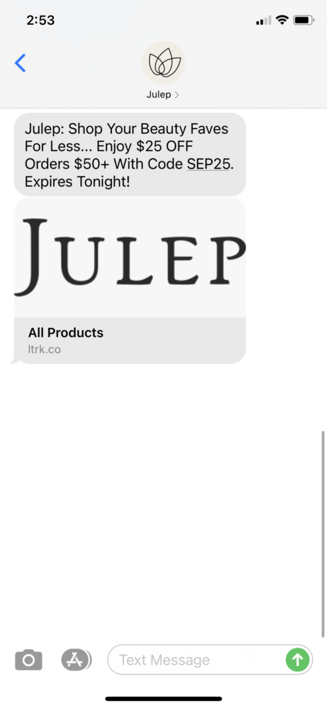 Julep Text Message Marketing Example - 09.17.2020