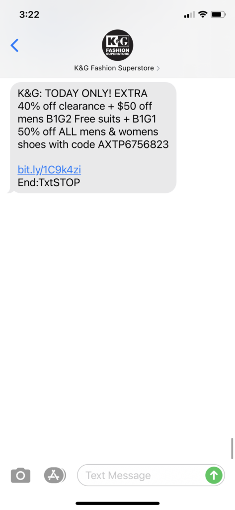 KG Superstore Text Message Marketing Example - 09.16.2020