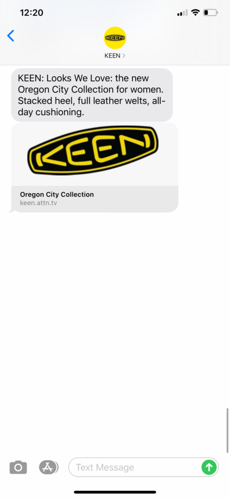 Keen Text Message Marketing Example - 09.16.2020