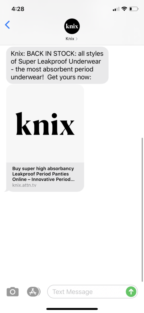 Knix Text Message Marketing Example - 09.12.2020