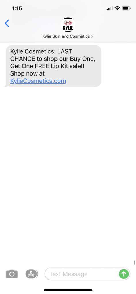Kylie Cosmetics Text Message Marketing Example - 09.07.2020