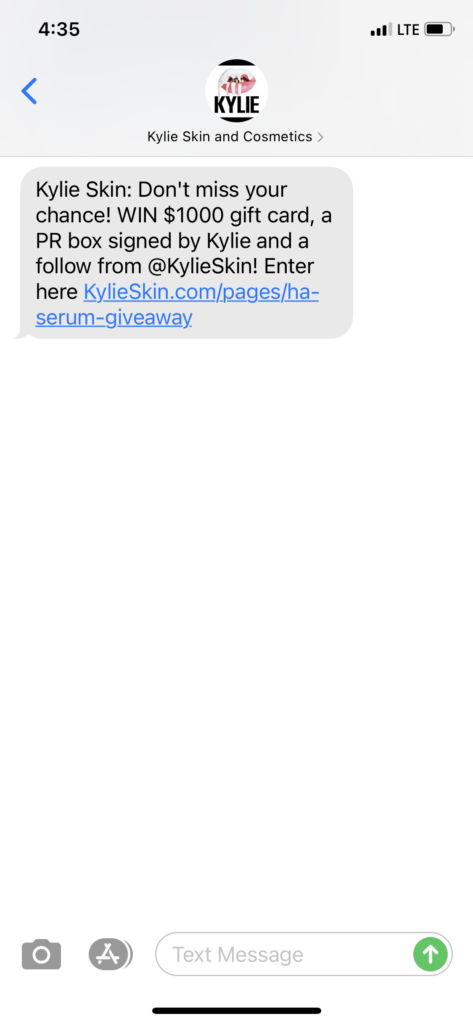 Kylie Skin Text Message Marketing Example - 09.28.2020