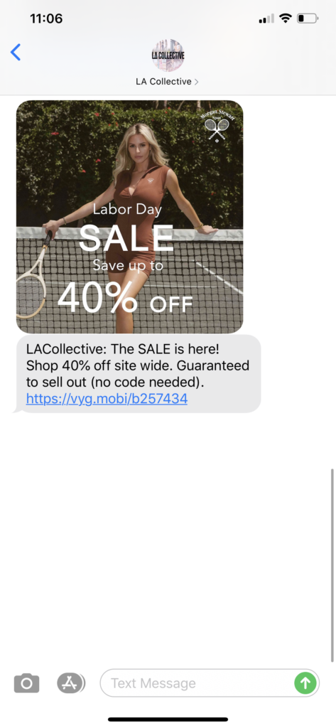 LA Collective Text Message Marketing Example - 09.01.2020