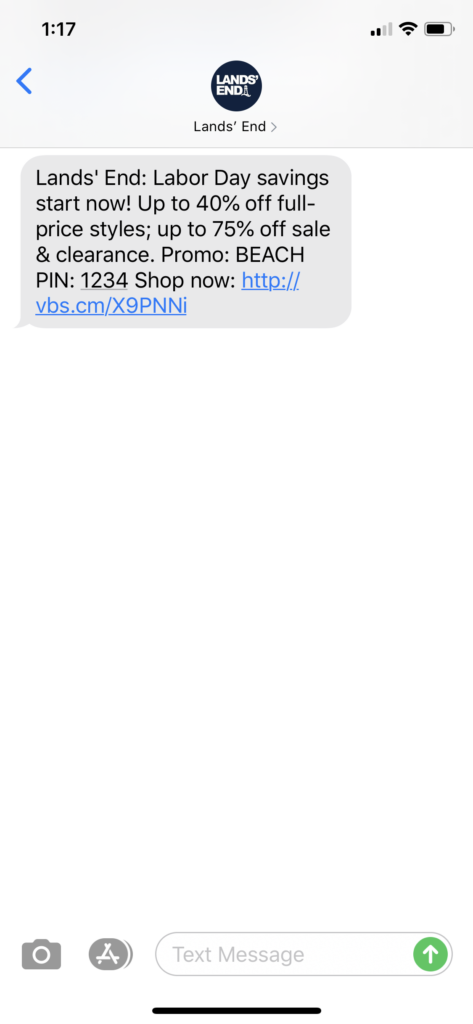Lands’ End Text Message Marketing Example - 09.03.2020