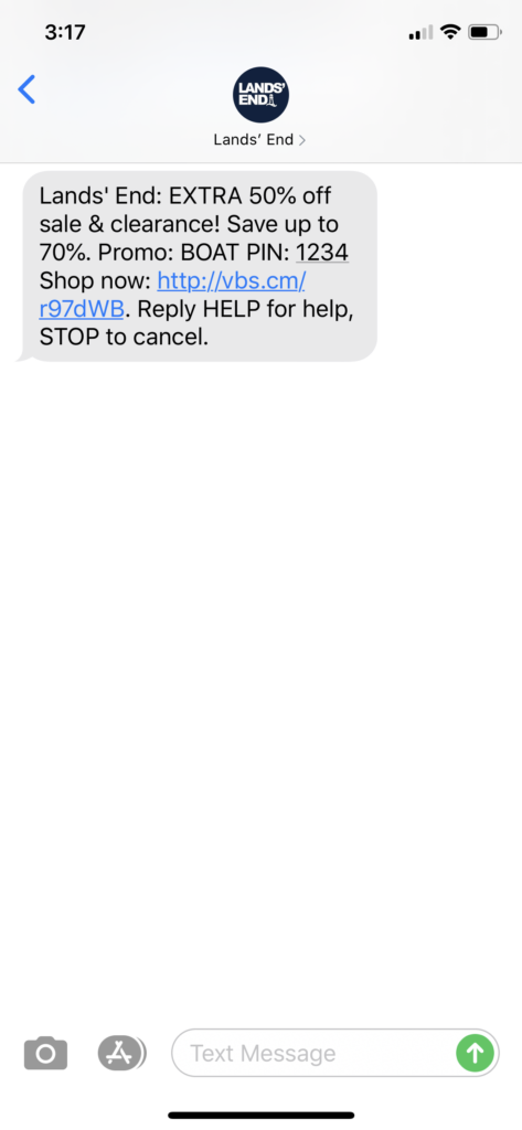 Lands’ End Text Message Marketing Example - 09.06.2020