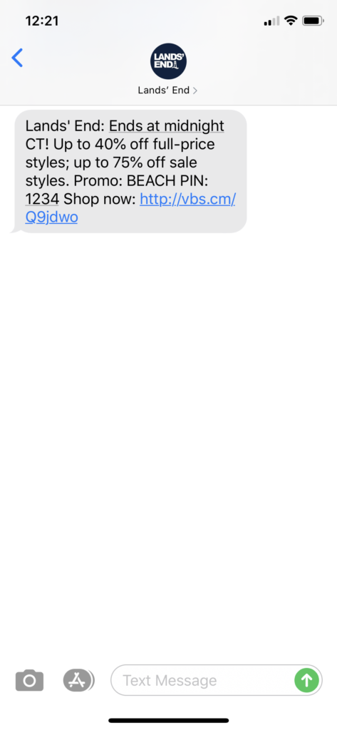 Lands’ End Text Message Marketing Example - 09.08.2020