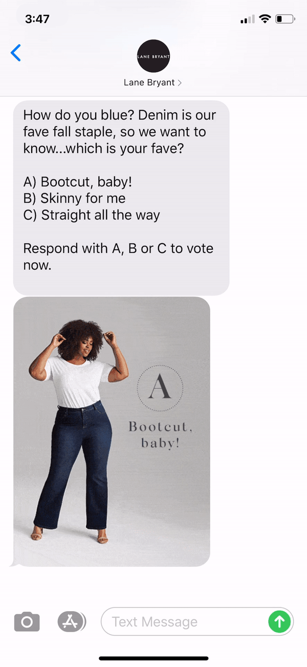 Lane Bryant Text Message Marketing Example - 09.14.2020