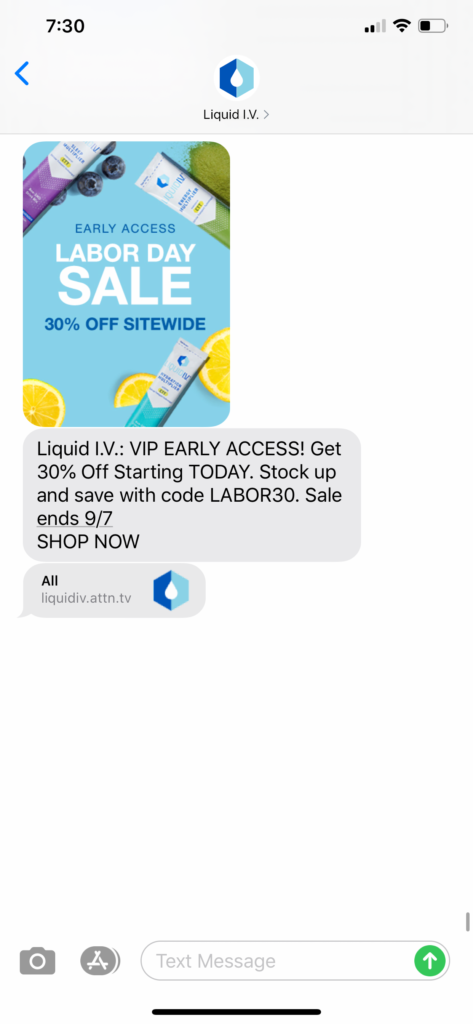 Liquid I.V. Text Message Marketing Example - 09.02.2020