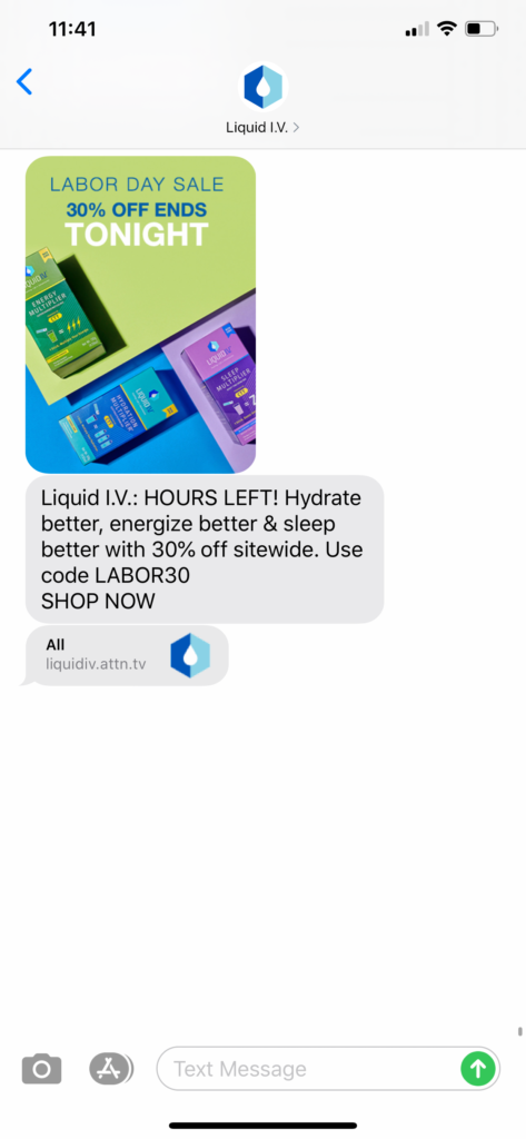 Liquid IV Text Message Marketing Example - 09.07.2020