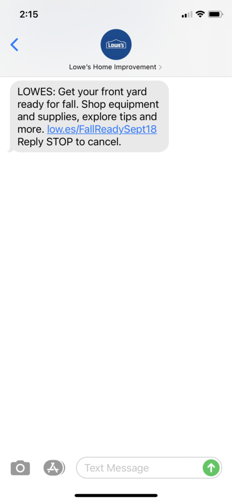 Lowe’s Text Message Marketing Example - 09.18.2020