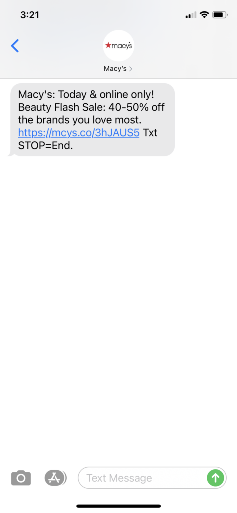 Macy’s Text Message Marketing Example - 09.16.2020