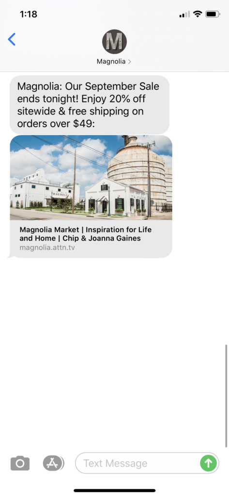 Magnolia Text Message Marketing Example - 09.07.2020
