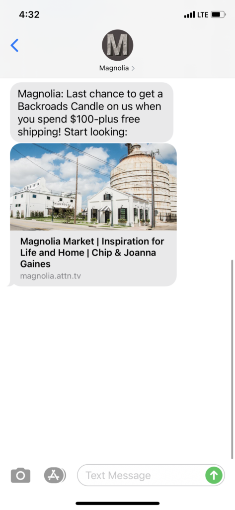 Magnolia Text Message Marketing Example - 09.28.2020
