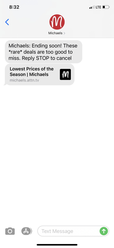 Michaels Text Message Marketing Example - 09.25.2020