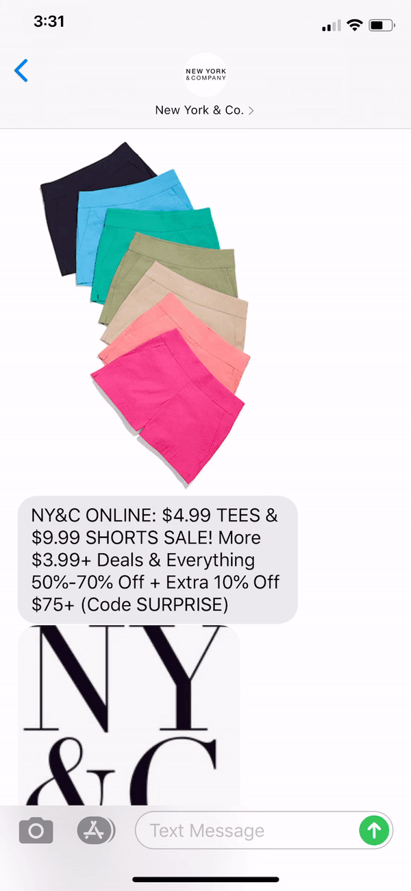 New York & Co Text Message Marketing Example - 09.05.2020