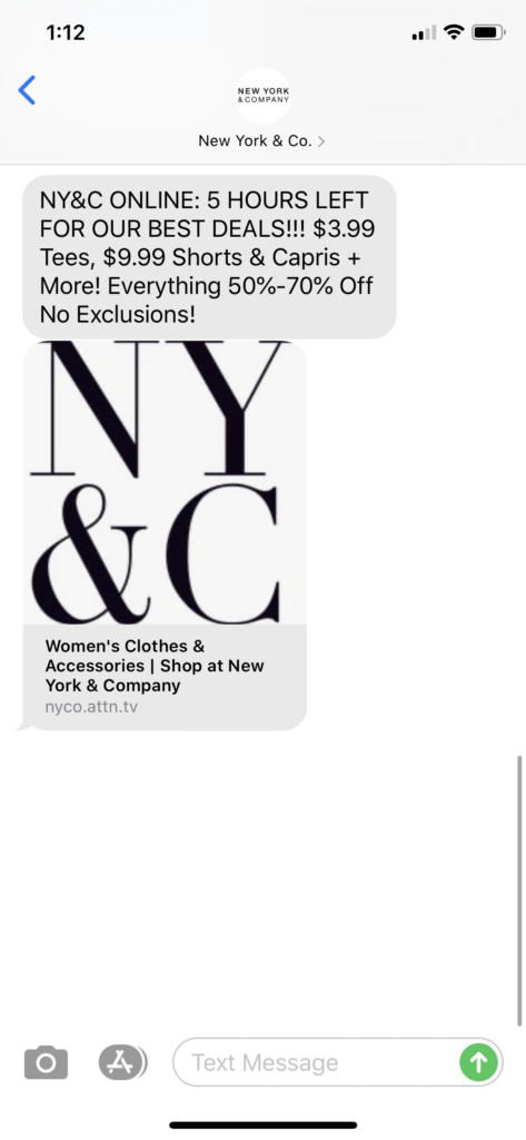 New York & Co Text Message Marketing Example - 09.07.2020