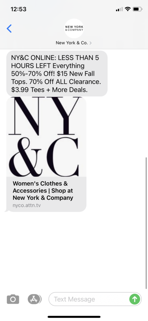 New York & Co Text Message Marketing Example - 09.20.2020