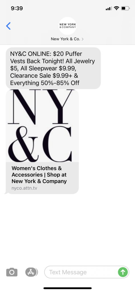 New York & Co Text Message Marketing Example - 09.27.2020