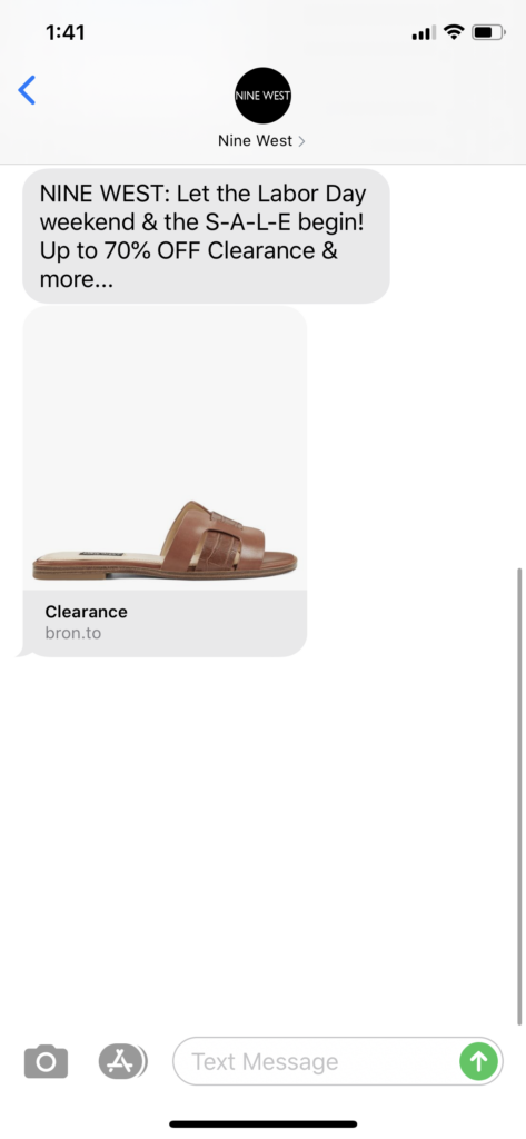 Nine West Text Message Marketing Example - 09.02.2020