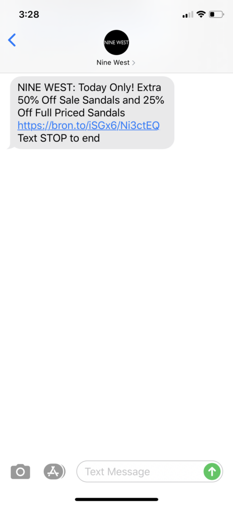 Nine West Text Message Marketing Example - 09.15.2020
