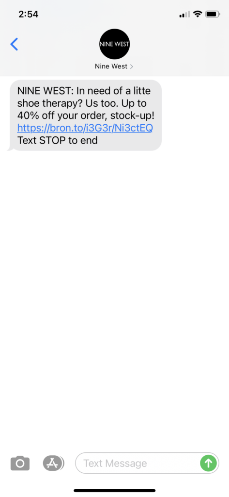 Nine West Text Message Marketing Example - 09.17.2020