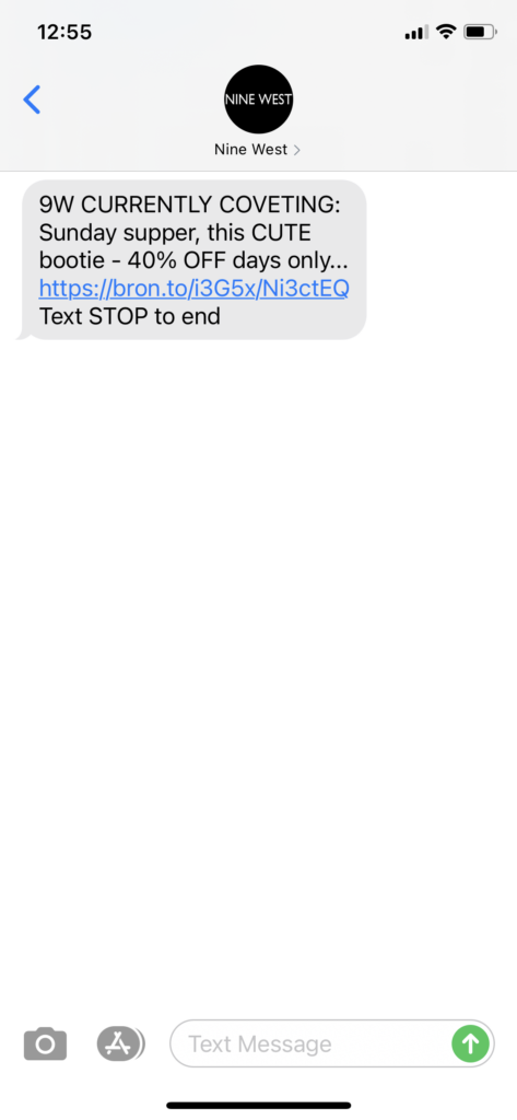 Nine West Text Message Marketing Example - 09.20.2020