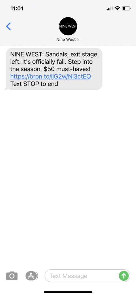 Nine West Text Message Marketing Example - 09.22.2020