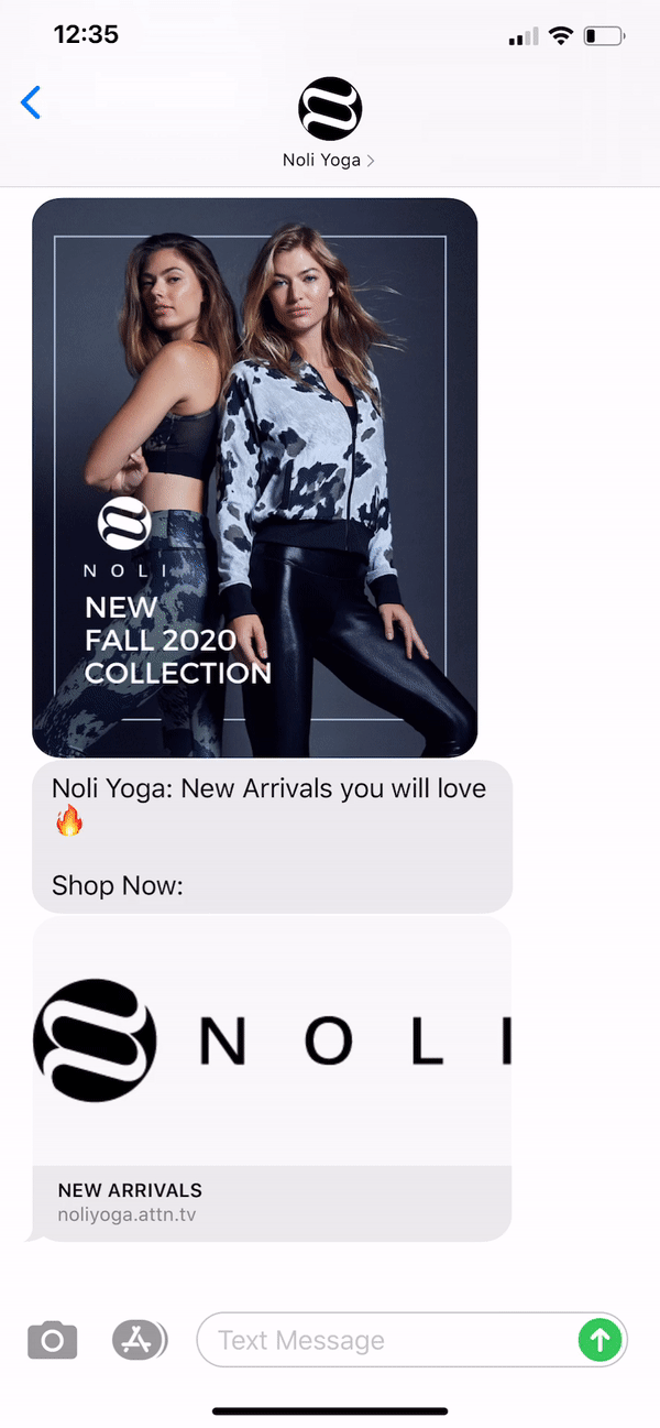 Noli Yoga Text Message Marketing Example - 09.13.2020