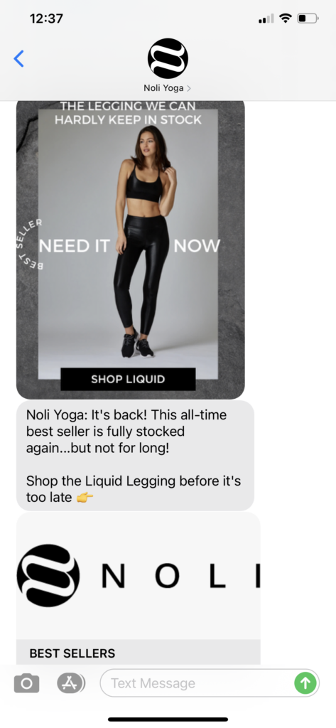 Noli Yoga Text Message Marketing Example - 09.17.2020