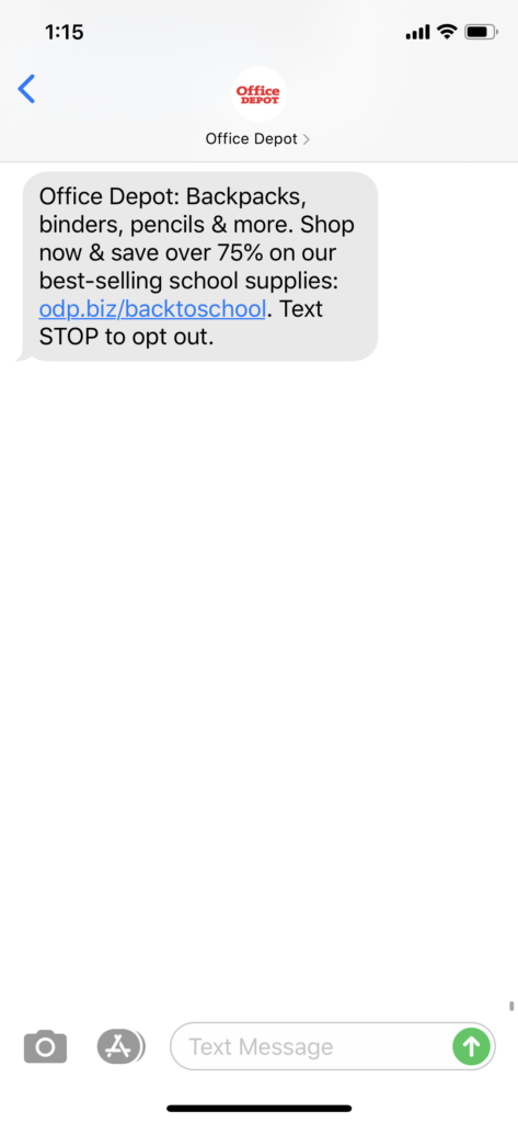 Office Depot Text Message Marketing Example - 09.03.2020