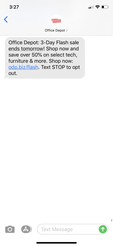 Office Depot Text Message Marketing Example - 09.15.2020