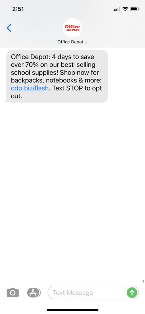 Office Depot Text Message Marketing Example - 09.17.2020
