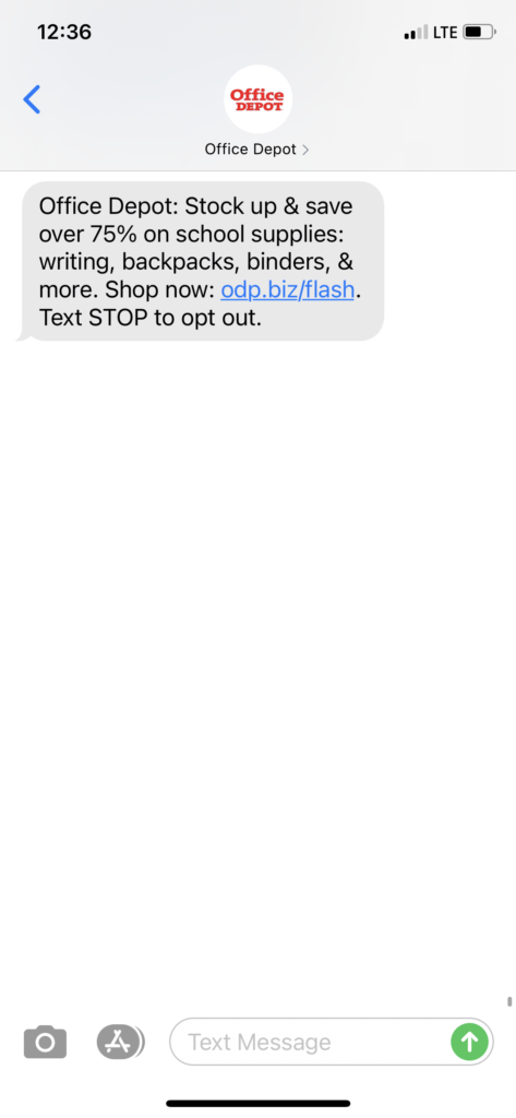 Office Depot Text Message Marketing Example - 09.24.2020