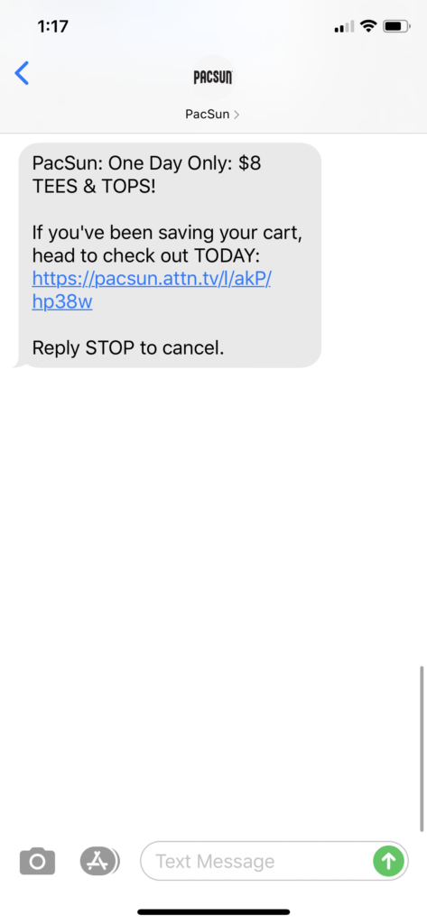 PacSun Text Message Marketing Example - 09.03.2020