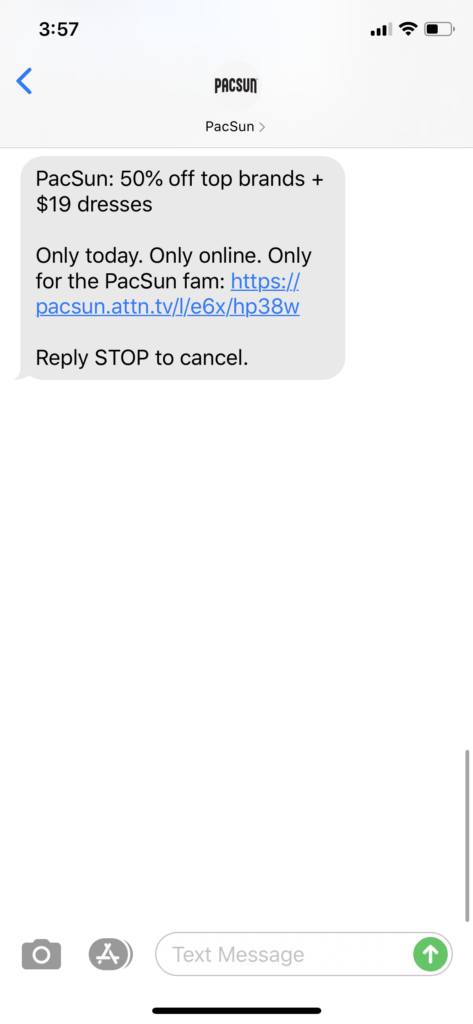 PacSun Text Message Marketing Example - 09.04.2020