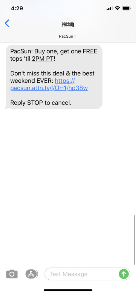 PacSun Text Message Marketing Example - 09.10.2020