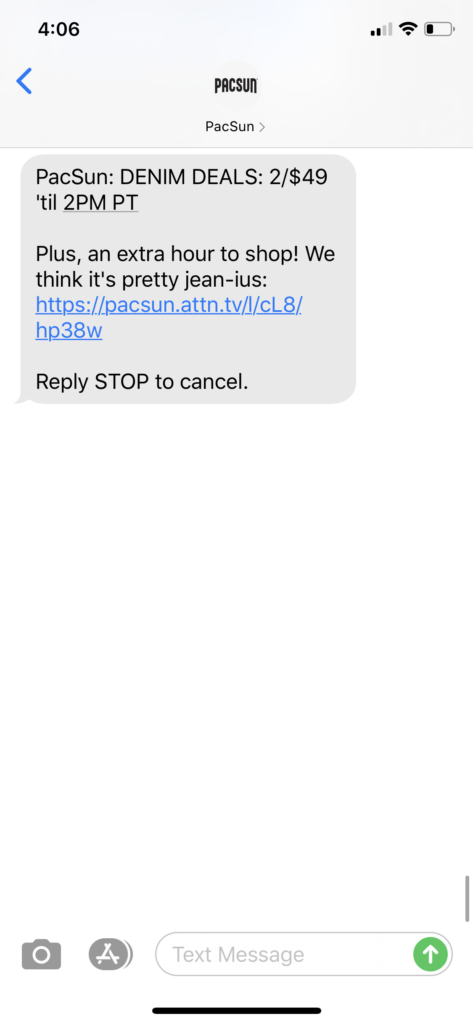 PacSun Text Message Marketing Example - 09.13.2020
