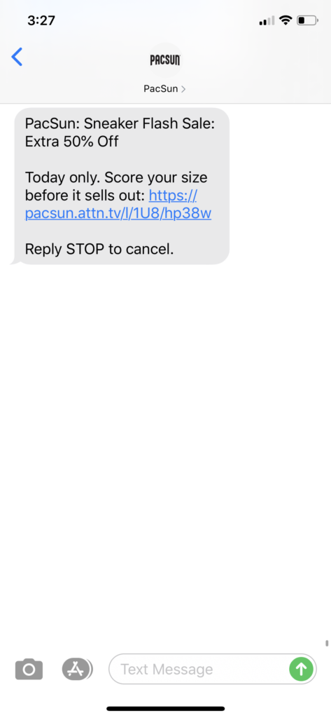 PacSun Text Message Marketing Example - 09.15.2020