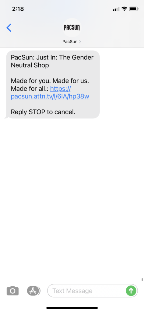 PacSun Text Message Marketing Example - 09.18.2020