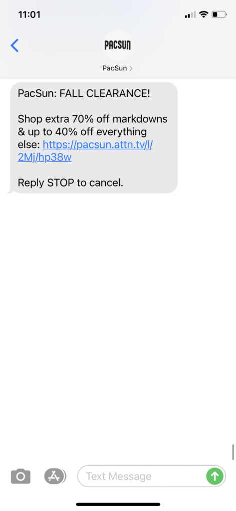 PacSun Text Message Marketing Example - 09.22.2020