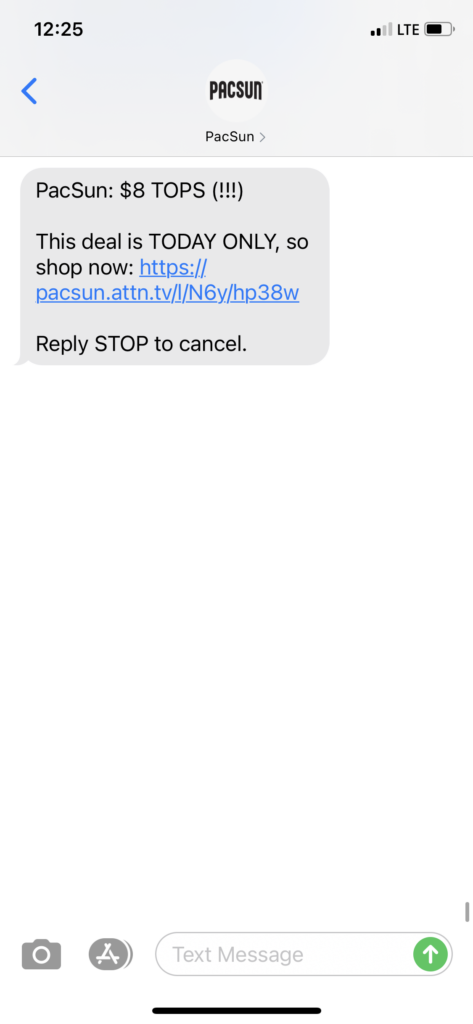 PacSun Text Message Marketing Example - 09.25.2020