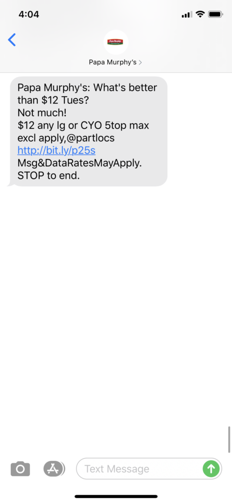 Papa Murphy’s Text Message Marketing Example - 09.01.2020