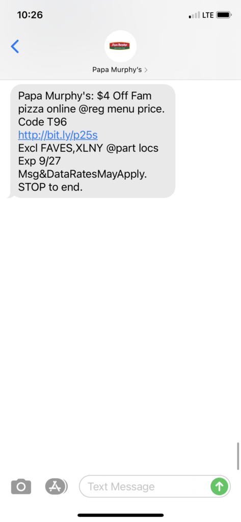 Papa Murphy’s Text Message Marketing Example - 09.26.2020