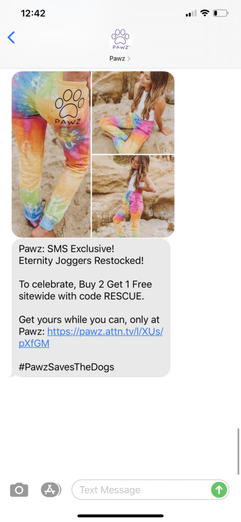Pawz Text Message Marketing Example - 09.12.2020
