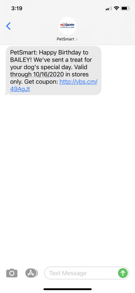 PetSmart Text Message Marketing Example - 09.16.2020