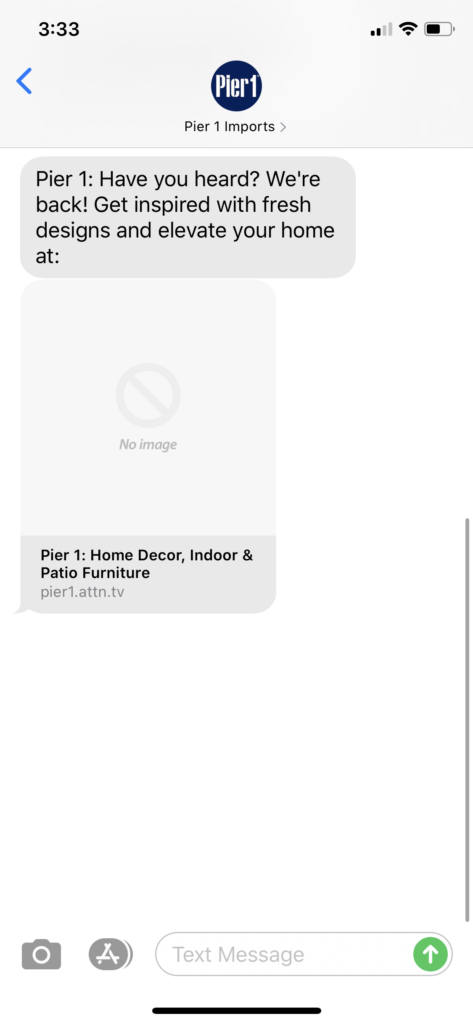 Pier 1 Imports Text Message Marketing Example - 09.05.2020