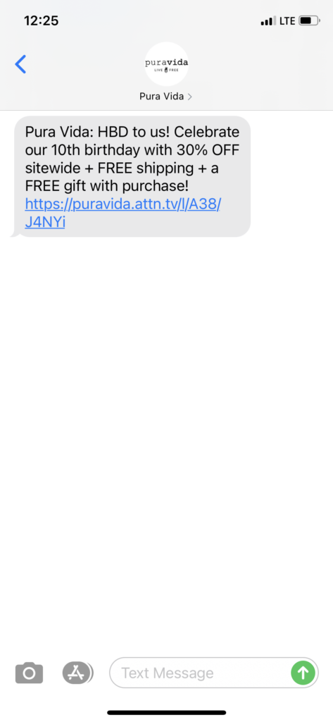 Pura Vida Text Message Marketing Example - 09.25.2020