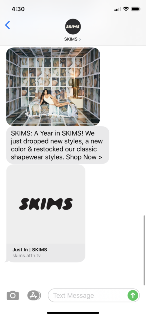 SKIMS Text Message Marketing Example - 09.10.2020